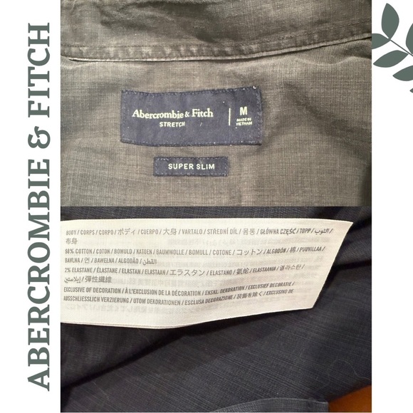 🛍️3/$40 Abercrombie & Fitch Men’s Charcoal Button-Up Shirt Super Slim Fit Medium - Picture 6 of 6